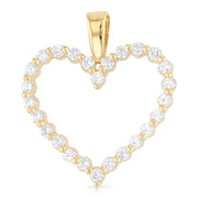 14K Gold Open Fancy Heart Round Cut CZ Charm Pendant with 2mm Figaro 3+1 Chain Necklace