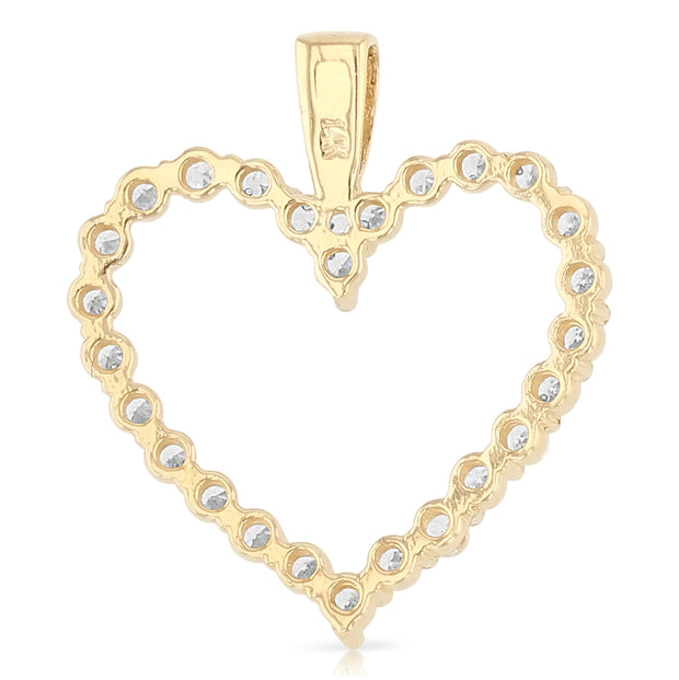 14K Gold Open Fancy Heart Round Cut CZ Charm Pendant with 2mm Figaro 3+1 Chain Necklace