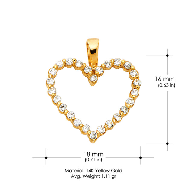 14K Gold Open Fancy Heart CZ Charm Pendant