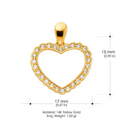 14K Gold Open Fancy Heart CZ Charm Pendant