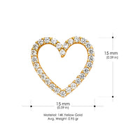 14K Gold Open Fancy Heart Round Cut CZ Charm Pendant with 1.2mm Flat Open Wheat Chain Necklace