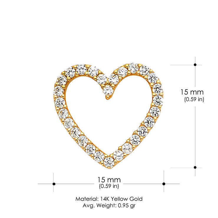 14K Gold Open Fancy Heart Round Cut CZ Charm Pendant with 2mm Figaro 3+1 Chain Necklace