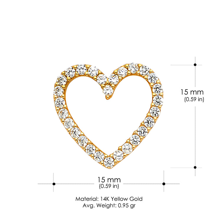 14K Gold Open Fancy Heart CZ Charm Pendant