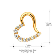 14K Gold Journey Tilted Open Heart CZ Charm Pendant with 1.2mm Singapore Chain Necklace