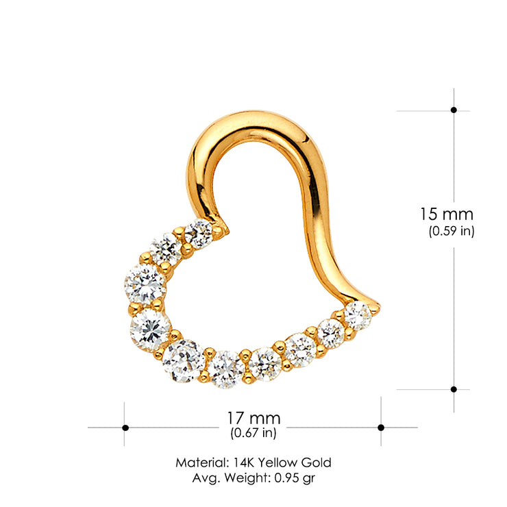 14K Gold Journey Tilted Open Heart CZ Charm Pendant with 1.2mm Singapore Chain Necklace