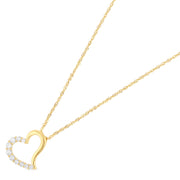 14K Gold Journey Tilted Open Heart CZ Charm Pendant with 1.2mm Singapore Chain Necklace