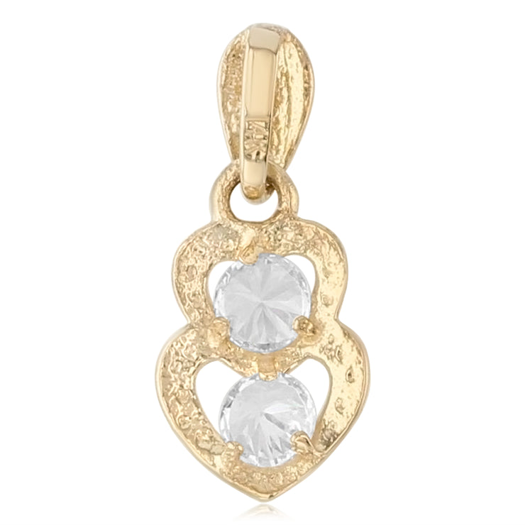 14K Gold Dual Interlocking Hearts CZ Charm Pendant