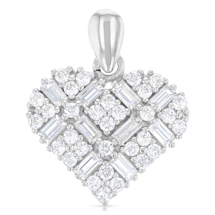 14K Gold Heart Cross Hatch CZ Charm Pendant