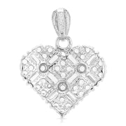 14K Gold Heart Cross Hatch CZ Pendant with 1.5mm Rope Chain