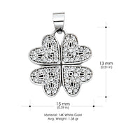 14K Gold Four Hearts Clover CZ Pendant with 0.9mm Singapore Chain