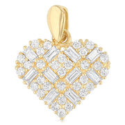 14K Gold Heart Cross Hatch CZ Charm Pendant with 1.2mm Flat Open Wheat Chain Necklace