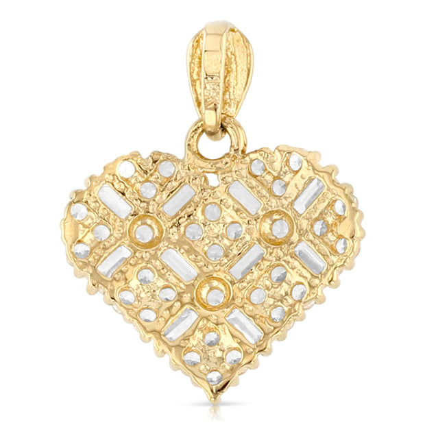 14K Gold Heart Cross Hatch CZ Charm Pendant with 1.6mm Figaro 3+1 Chain Necklace