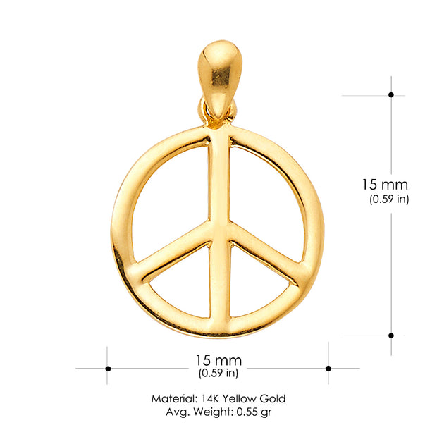 14K Gold Peace Sign CZ Charm Pendant with 2mm Figaro 3+1 Chain Necklace