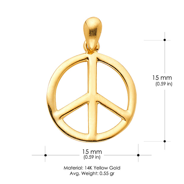14K Gold Peace Sign CZ Charm Pendant with 1.2mm Flat Open Wheat Chain Necklace