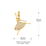 14K Gold Ballerina Dancer CZ Charm Pendant
