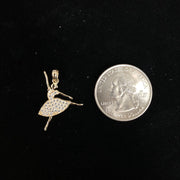 14K Gold Ballerina Dancer CZ Charm Pendant