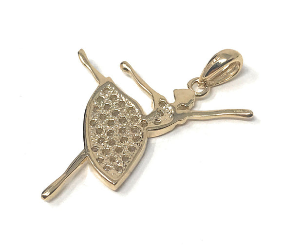 14K Gold Ballerina Dancer CZ Charm Pendant