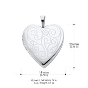 14K Gold Engraved Fancy Heart Locket Charm Pendant