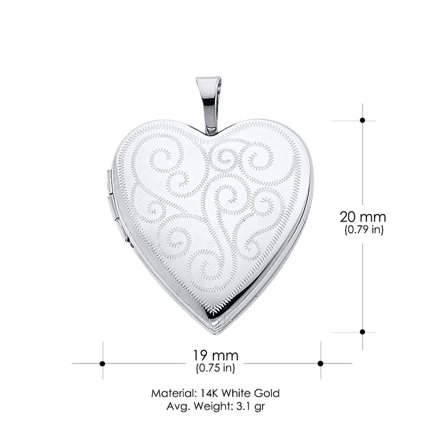 14K Gold Engraved Fancy Heart Locket Charm Pendant