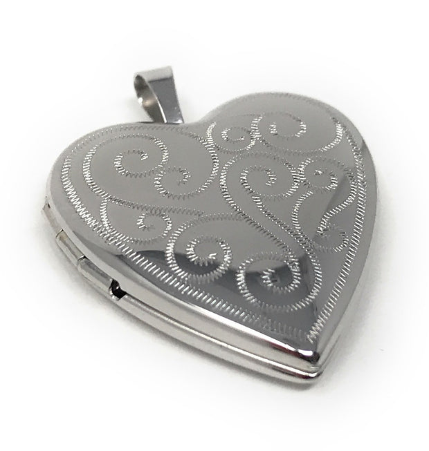 14K Gold Engraved Fancy Heart Locket Pendant with 1.2mm Singapore Chain