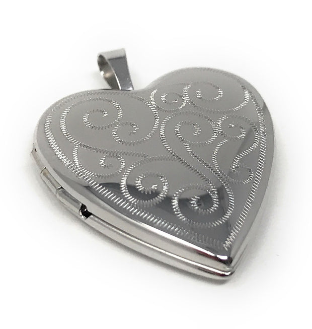 14K Gold Engraved Fancy Heart Locket Charm Pendant