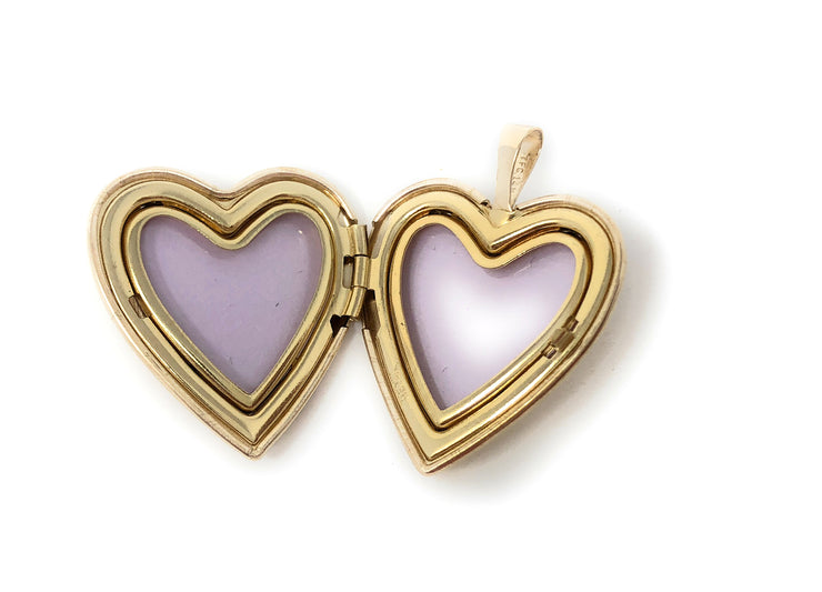 14K Gold Engraved Heart With Butterfly Locket Charm Pendant