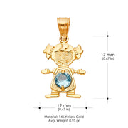 14K Gold March Birthstone CZ Girl Charm Pendant with 0.9mm Singapore Chain Necklace