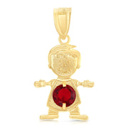 14K Gold January Birthstone CZ Boy Charm Pendant with 1.2mm Flat Open Wheat Chain Necklace