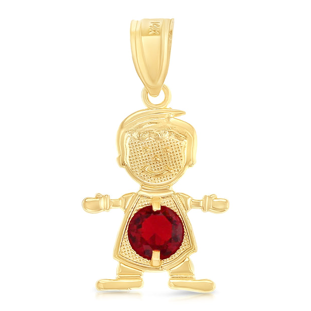 14K Gold January Birthstone CZ Boy Charm Pendant with 0.9mm Singapore Chain Necklace