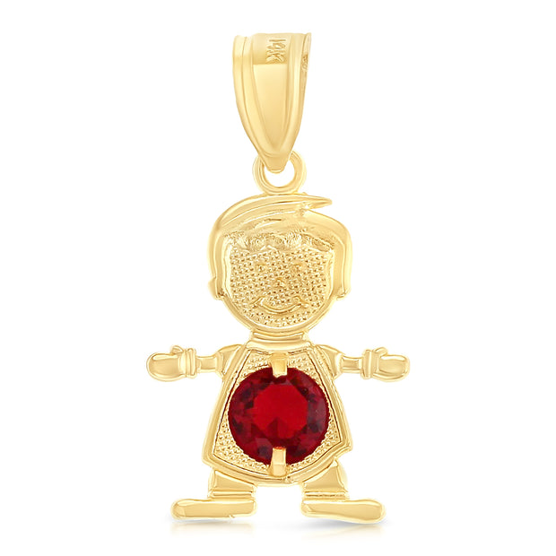 14K Gold Birthstone CZ Boy Charm Pendant