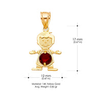 14K Gold January Birthstone CZ Boy Charm Pendant with 1.2mm Flat Open Wheat Chain Necklace