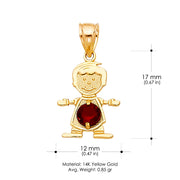 14K Gold January Birthstone CZ Boy Charm Pendant with 0.9mm Singapore Chain Necklace