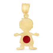 14K Gold January Birthstone CZ Boy Charm Pendant with 0.9mm Singapore Chain Necklace
