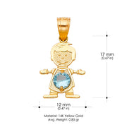 14K Gold March Birthstone CZ Boy Charm Pendant with 0.9mm Singapore Chain Necklace
