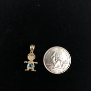14K Gold March Birthstone CZ Boy Charm Pendant with 0.9mm Singapore Chain Necklace