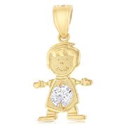 14K Gold Birthstone CZ Boy Charm Pendant