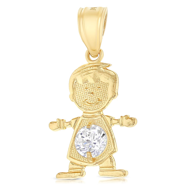 14K Gold Birthstone CZ Boy Charm Pendant