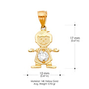 14K Gold April Birthstone CZ Boy Charm Pendant with 0.9mm Singapore Chain Necklace