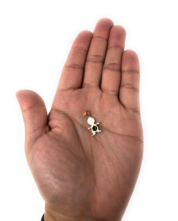 14K Gold Birthstone CZ Boy Charm Pendant