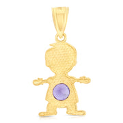 14K Gold June Birthstone CZ Boy Charm Pendant with 1.2mm Flat Open Wheat Chain Necklace