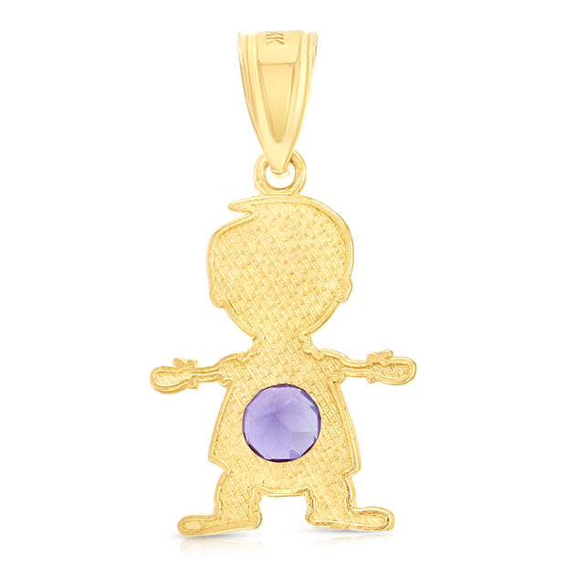 14K Gold June Birthstone CZ Boy Charm Pendant with 2mm Figaro 3+1 Chain Necklace