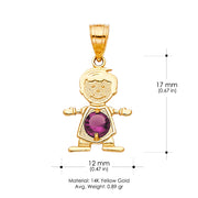 14K Gold June Birthstone CZ Boy Charm Pendant with 1.2mm Flat Open Wheat Chain Necklace