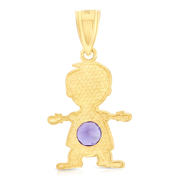 14K Gold June Birthstone CZ Boy Charm Pendant with 0.9mm Singapore Chain Necklace