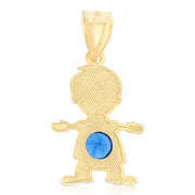 14K Gold September Birthstone CZ Boy Charm Pendant with 1.2mm Flat Open Wheat Chain Necklace