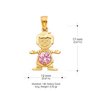 14K Gold October Birthstone CZ Boy Charm Pendant with 0.9mm Singapore Chain Necklace