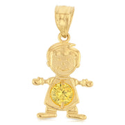 14K Gold November Birthstone CZ Boy Charm Pendant with 2mm Figaro 3+1 Chain Necklace
