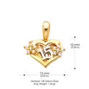 14K Gold 15 Years Birthday Quinceanera CZ Charm Pendant