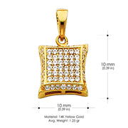 14K Gold 10mm Fancy Curved Square CZ Charm Pendant