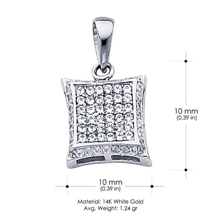 14K Gold 10mm Fancy Curved Square CZ Charm Pendant