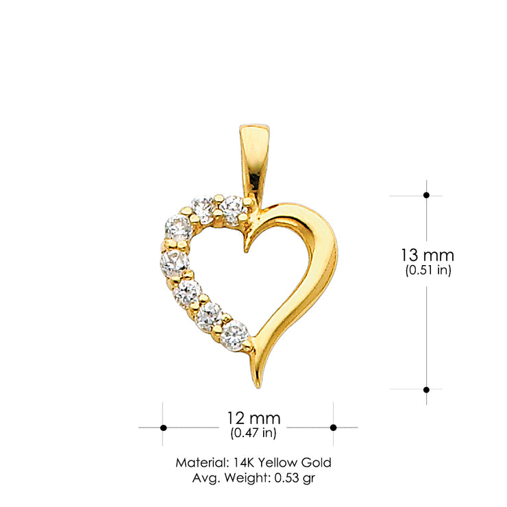 14K Gold Journey Hollow Heart CZ Charm Pendant